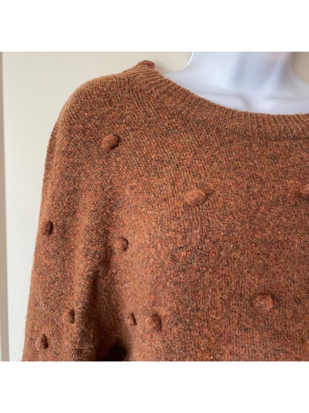 Madewell Brown Pom-Pom Textured Knit Sweater Large Acrylic Merino Wool Blend - Picture 2 of 10